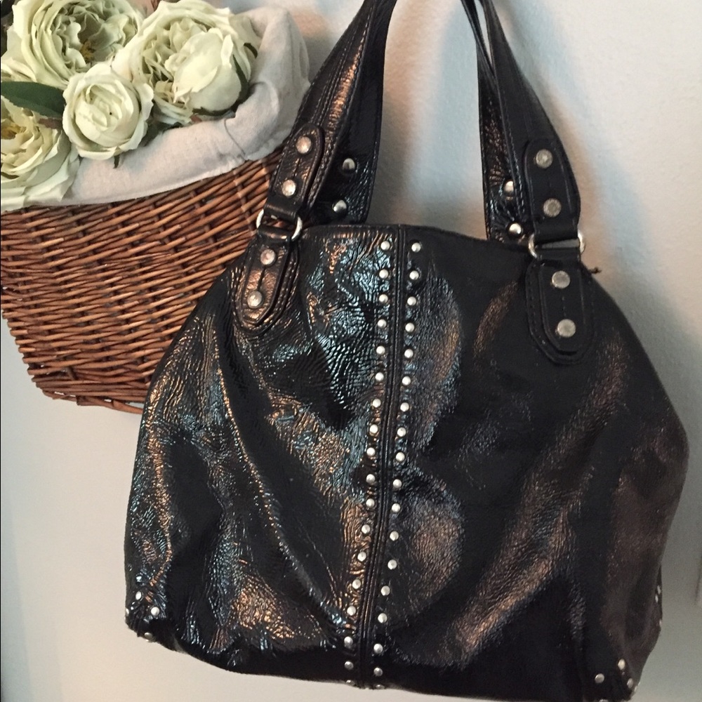 Authentic Michael Kors Black Patent Leather Satchel Tote